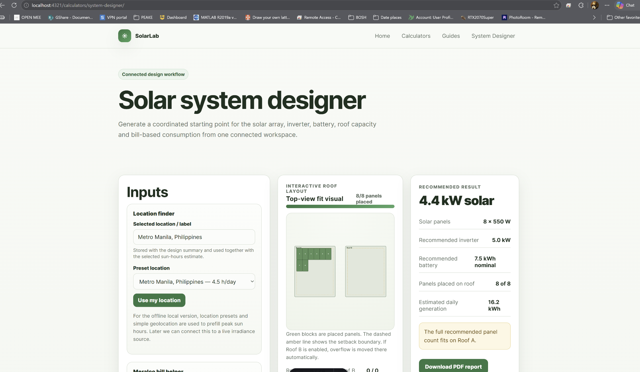 Solar Plan Lab system designer interface